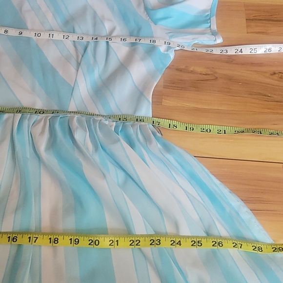 Vintage 50s 60s Blue White Striped Day Dress M - Picture 10 of 13
